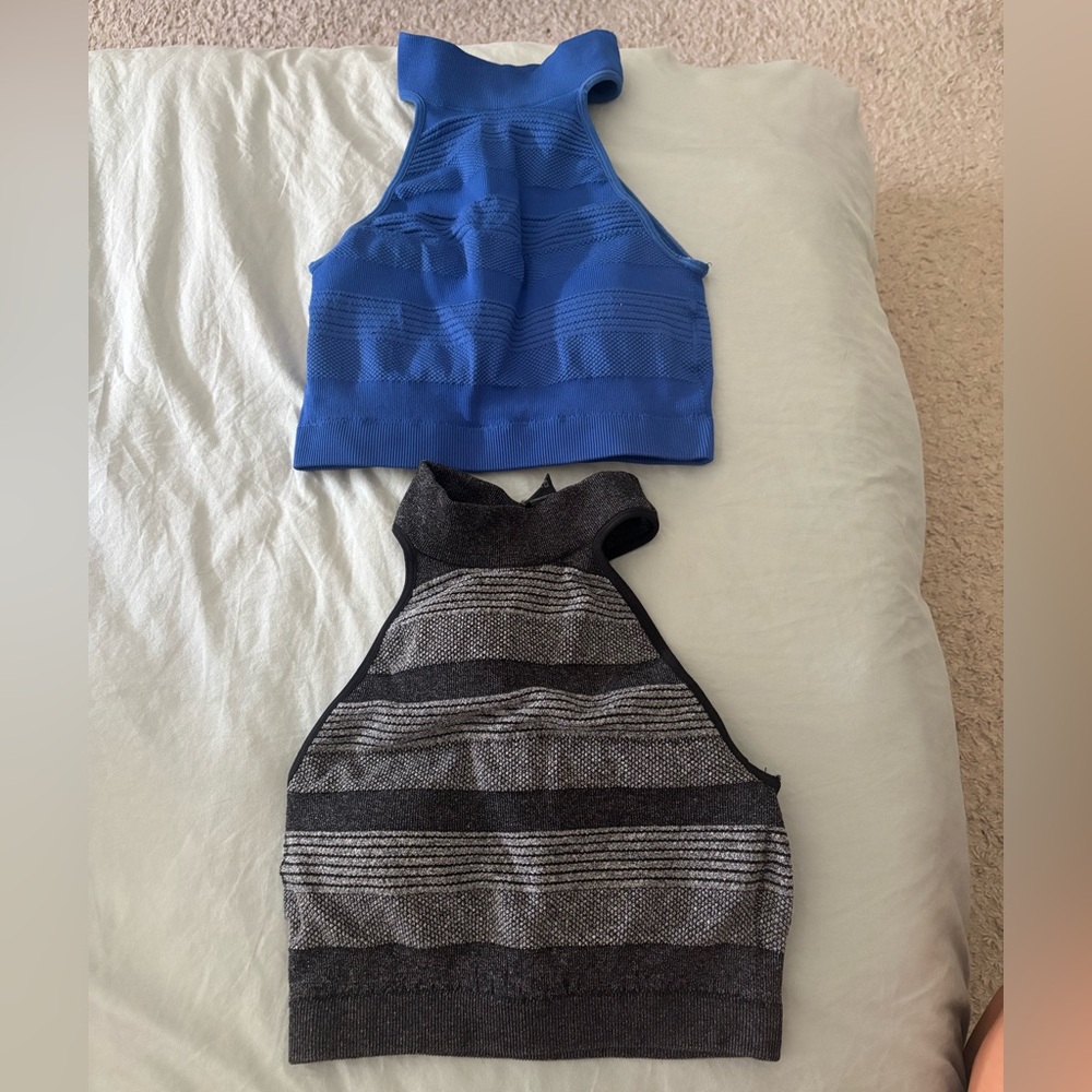 MPG Blue and Gray Sleeveless Crop Tank Top